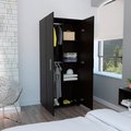 Tuhome Tera Amoire, Four Shelves, Double Door Cabinet, Four Legs, Metal Hardware, Rods, Black CLW4758